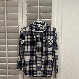 Old Navy Women's Navy and White Plaid Button Down Shirt
